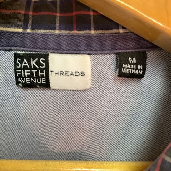 Saks Fifth Avenue Threads Blue Red Tan Plaid Cotton LS Button Up Shirt Size M - Picture 7 of 12